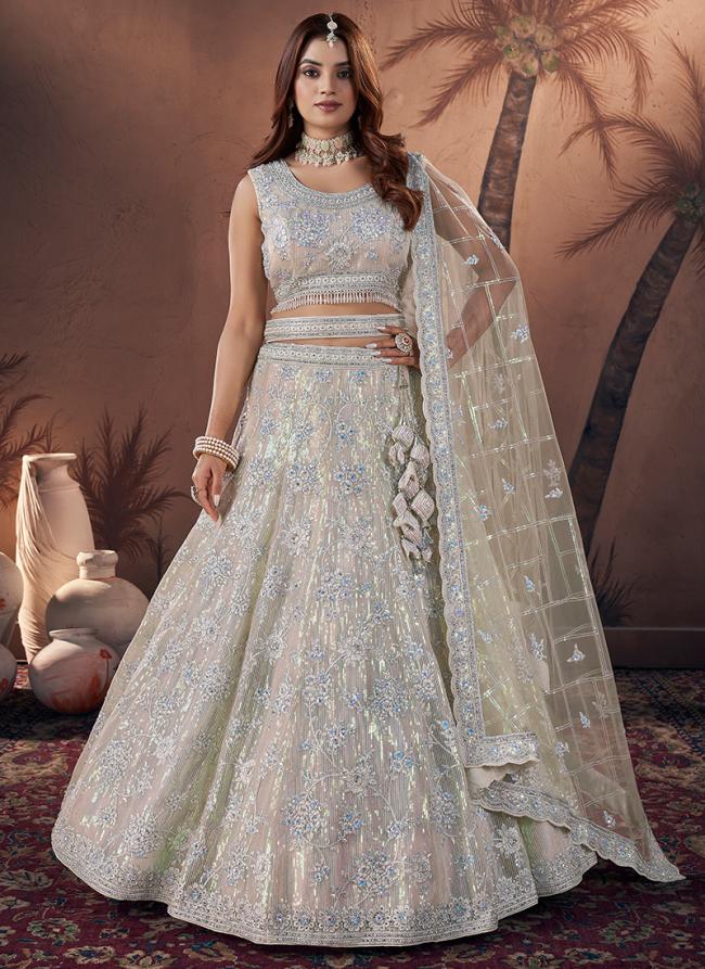 Premium Net Off White Wedding Wear Hand Work Lehenga Choli